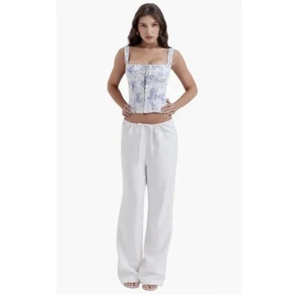NEW HOUSE OF CB Cleo Drawstring White linen Pants Sz L - Picture 2 of 8